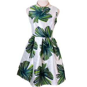 $100 Molly Bracken Tropical White Green Fit & Flare Mini Dress XS - NWOT